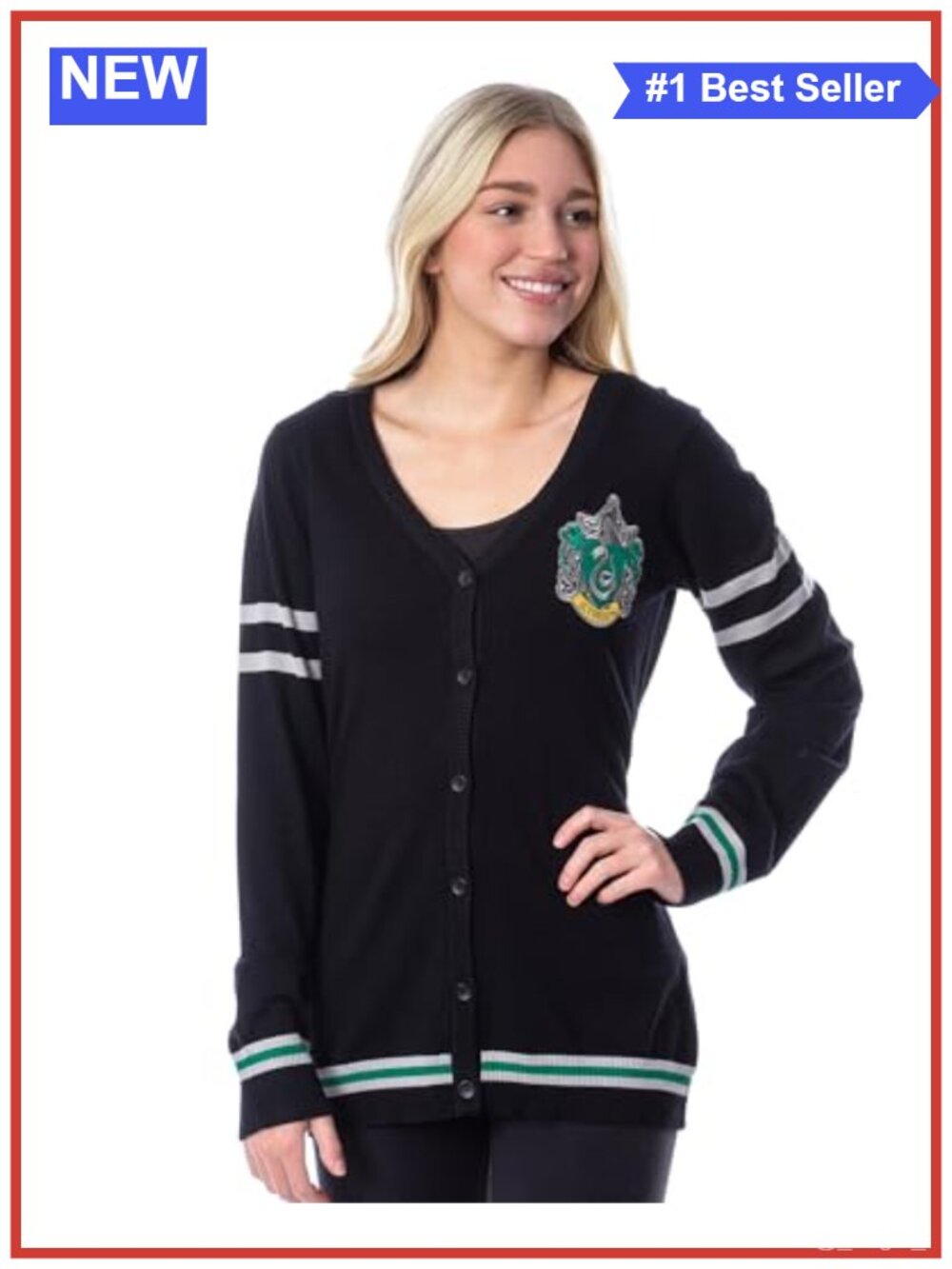 Slytherin House Crest Open Front Cardigan Juniors Knit Sweater